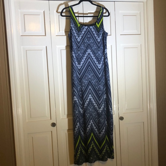 Glamour Chevron Navy Bright Green Pattern Comfort Stretch Maxi SZ 10 - Picture 1 of 9